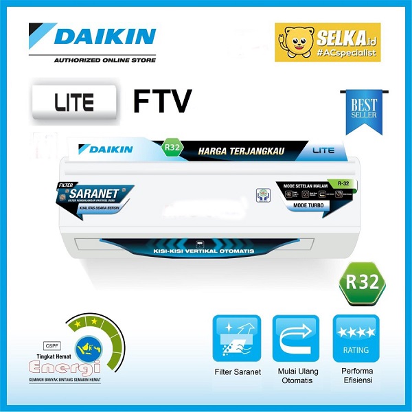 Harga Jual Daikin FTV20CXV14 AC Split 3/4 PK Standard Lite Putih | Selka.id